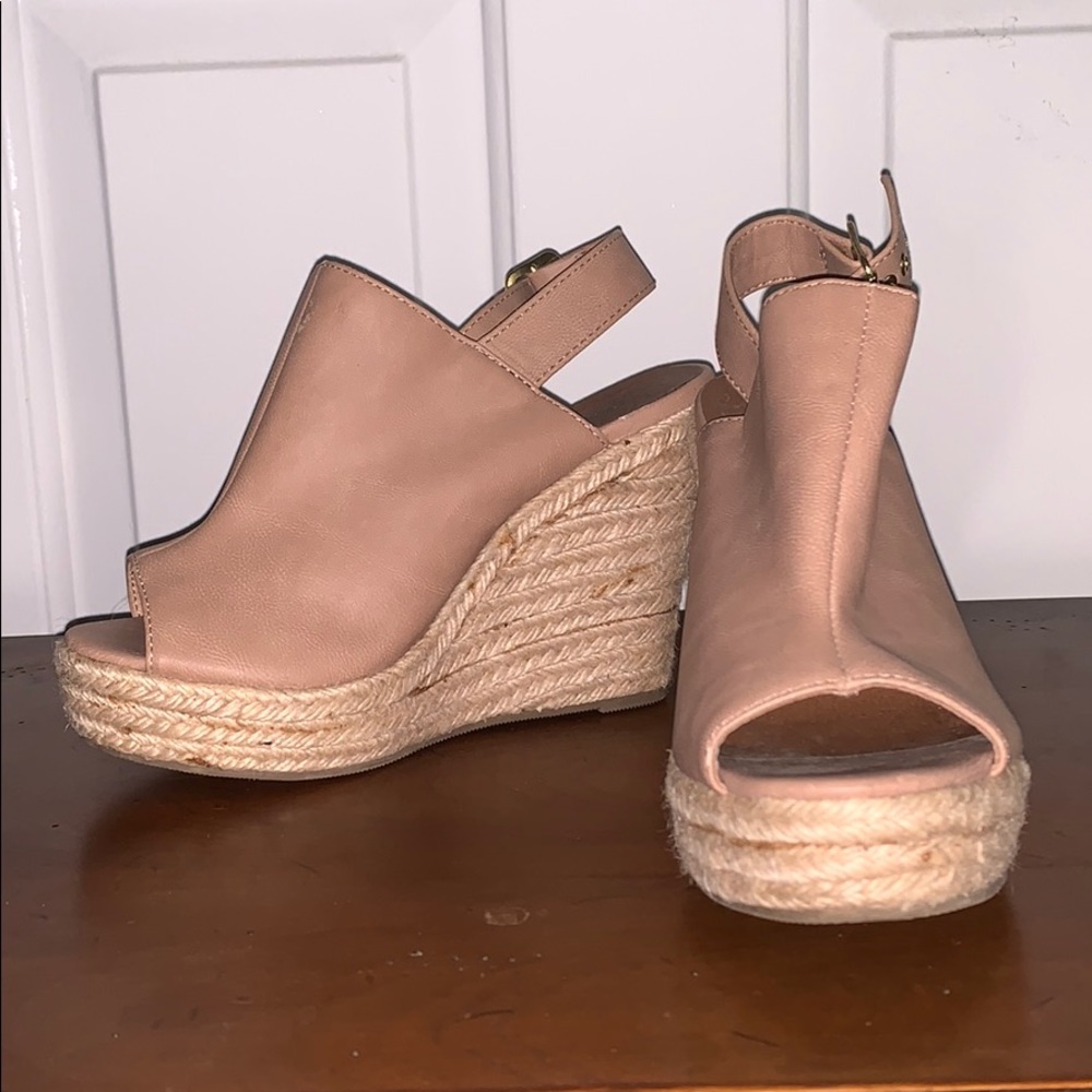 Tan and Cream Faux Leather Wedges